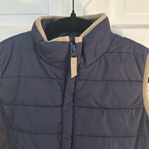 Lands End Kids Youth Puffer Fleece Lined Vest Size 7 navy/tan outdoor w/pockets - Picture 2 of 11